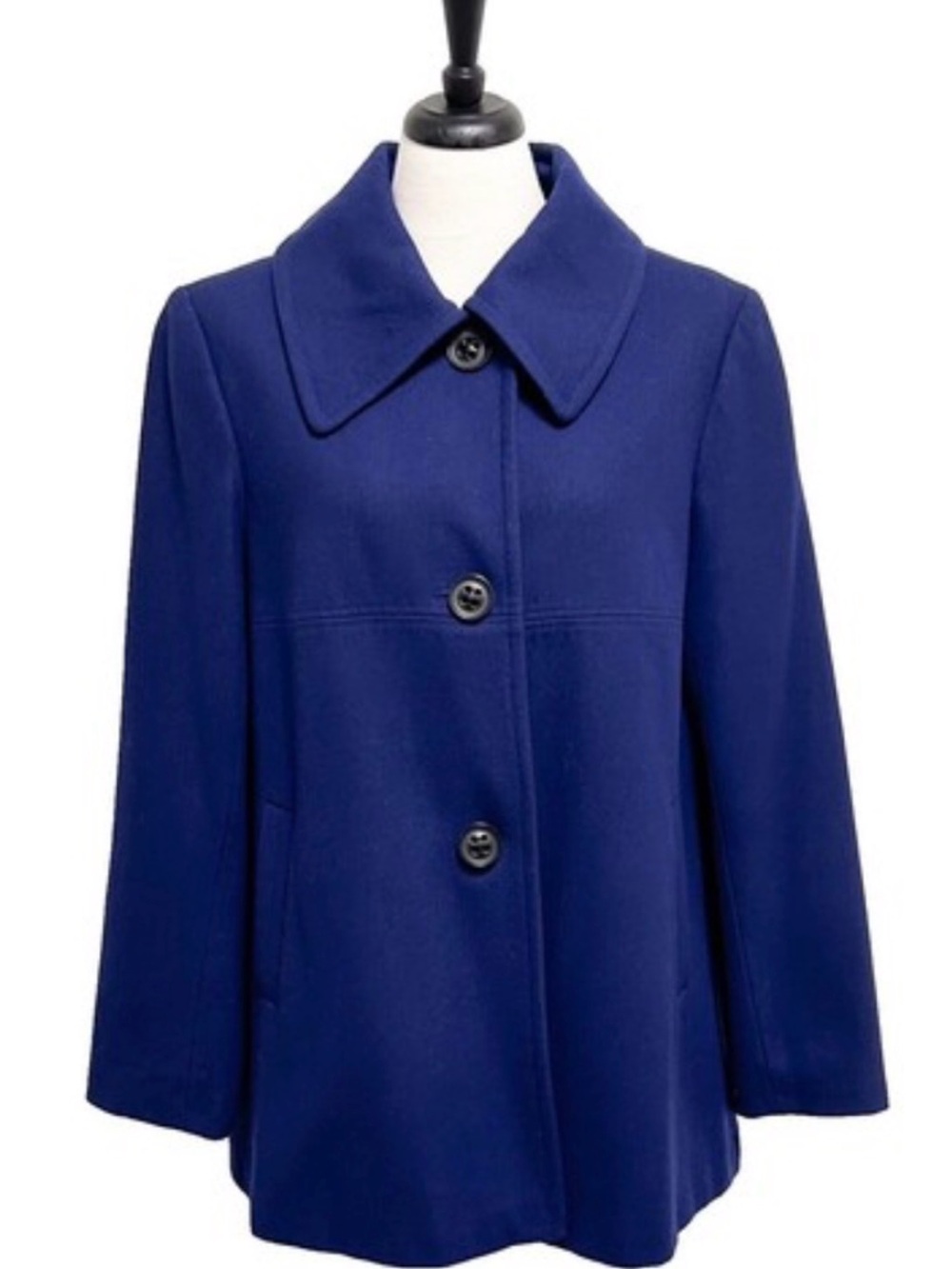 Alfani Women's Royal Blue Button-Front Pea Coat 14 plus 1x wool blend 3 button